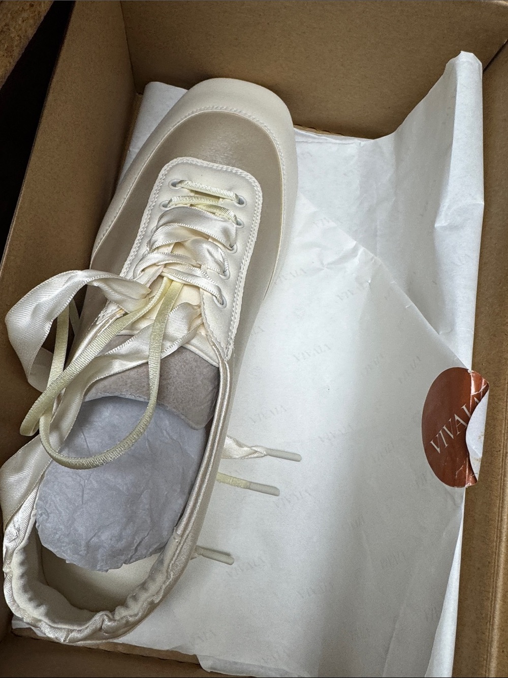 VIVAIA Women's Satin Lace-Up Sneakers in Ivory - Picture 5 of 8